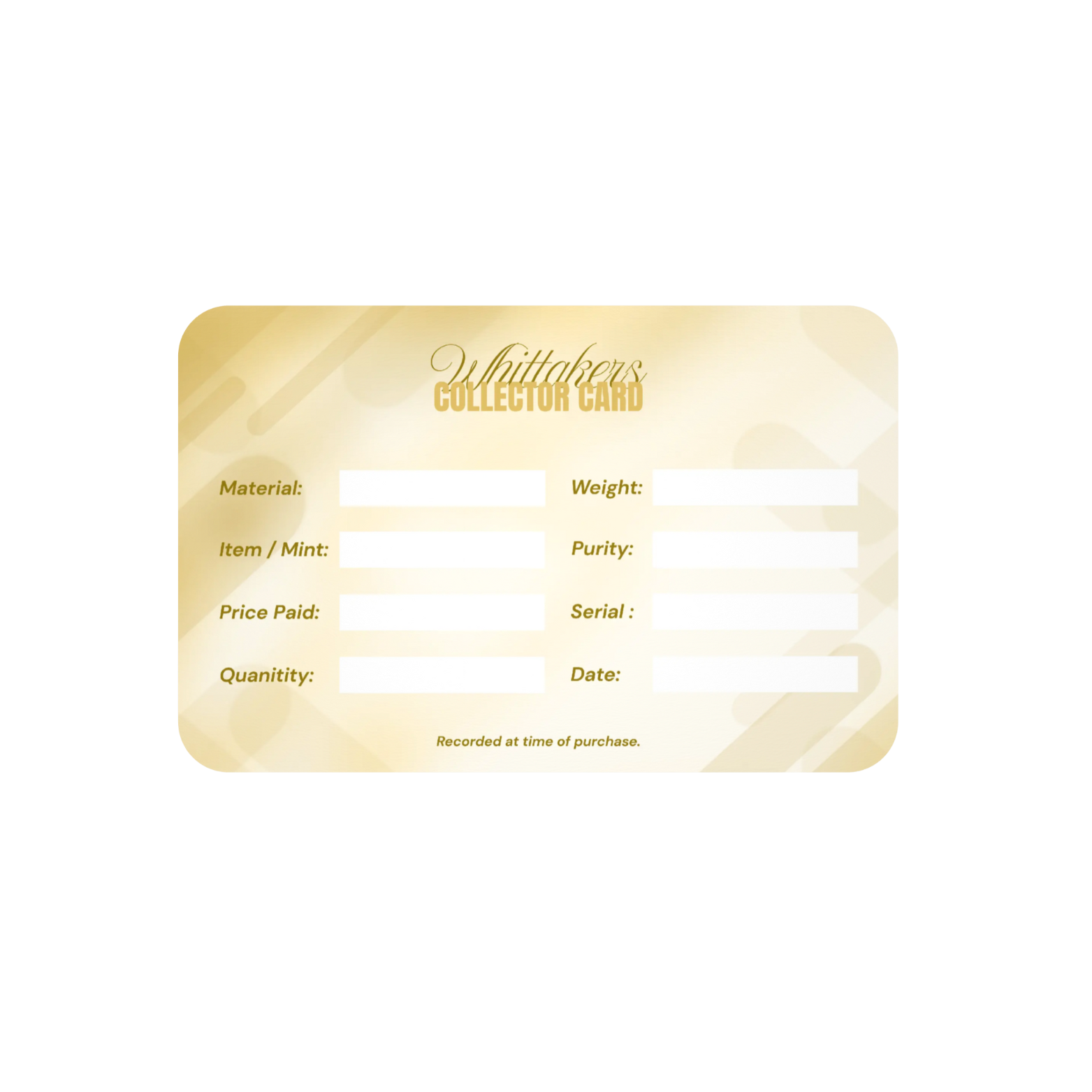 Whittaker's Bullion Collector Card